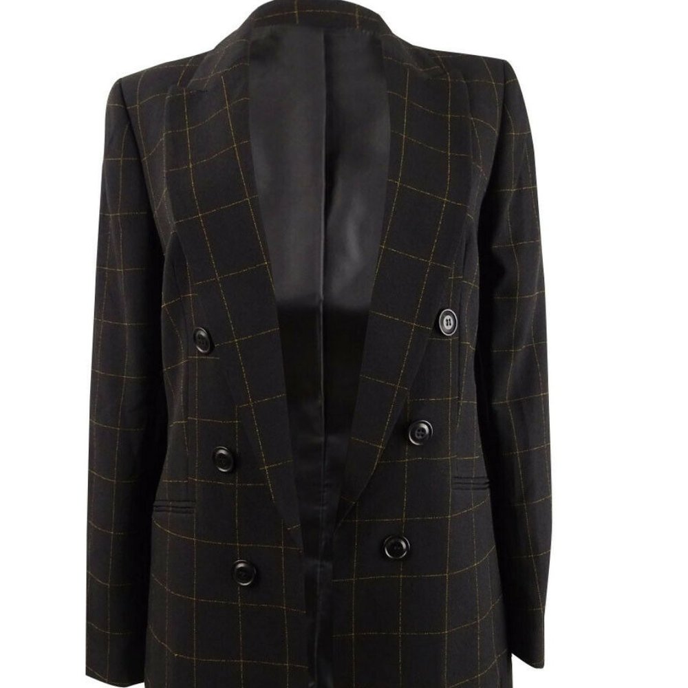 Faux-Double-Breasted Windowpane-Print Jacket